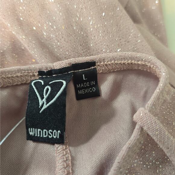 Windsor Sleeveless Sparkly Mauve Glitter Ruffle Mini Dress Sz Large - Picture 7 of 7